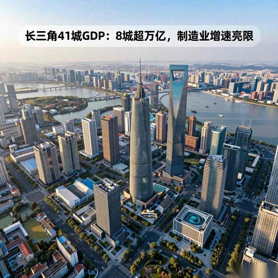 长三角41城GDP： 8城超万亿，制造业增速亮眼