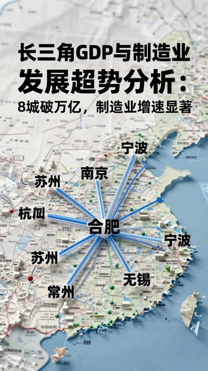 长三角GDP与制造业发展趋势分析：8城破万亿，制造业增速显著